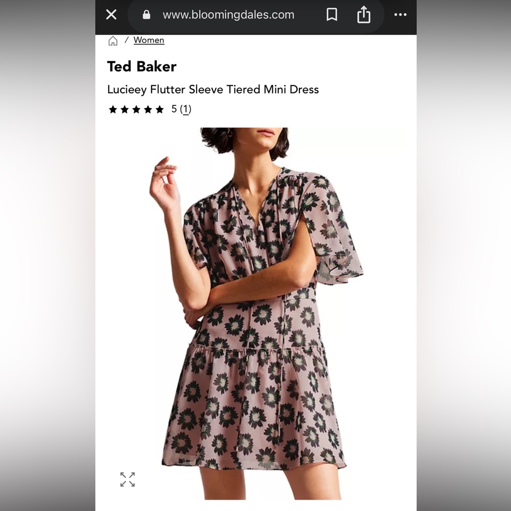 Ted Baker Pink and Black Floral Midi Dress